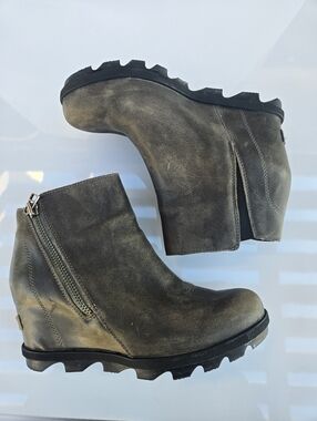 Sorel Joan Of Arctic II Wedge Zip Ankle Boots Grey 8.5